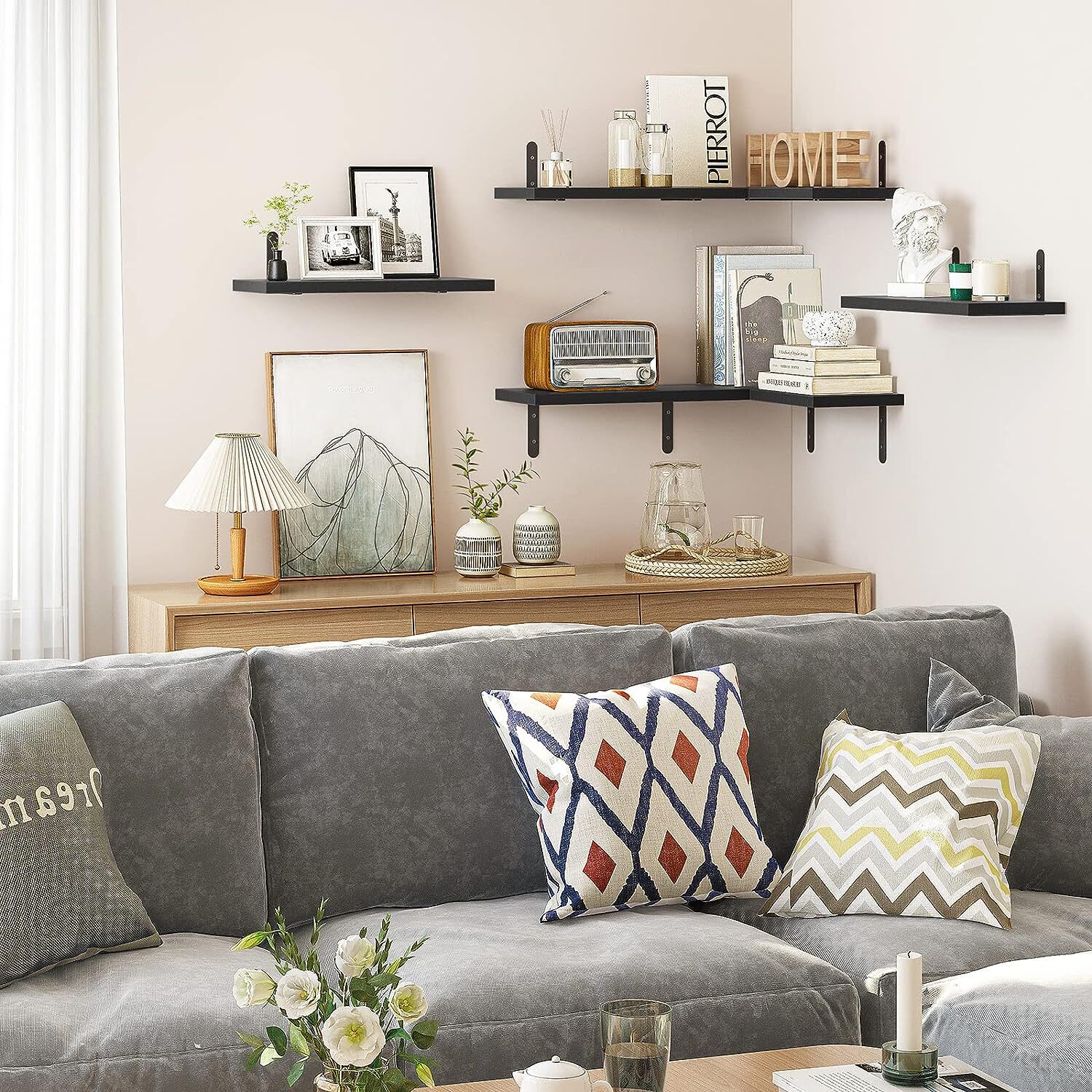 Floating Shelves Rustic Wood Wall Shelves Set of 6 Shelves for Wall Decor black
