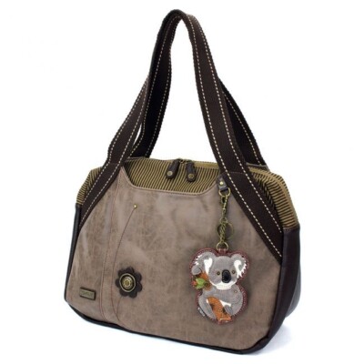 New Chala Bowling Zip Tote Large Bag Pleather Stone Gray Coin