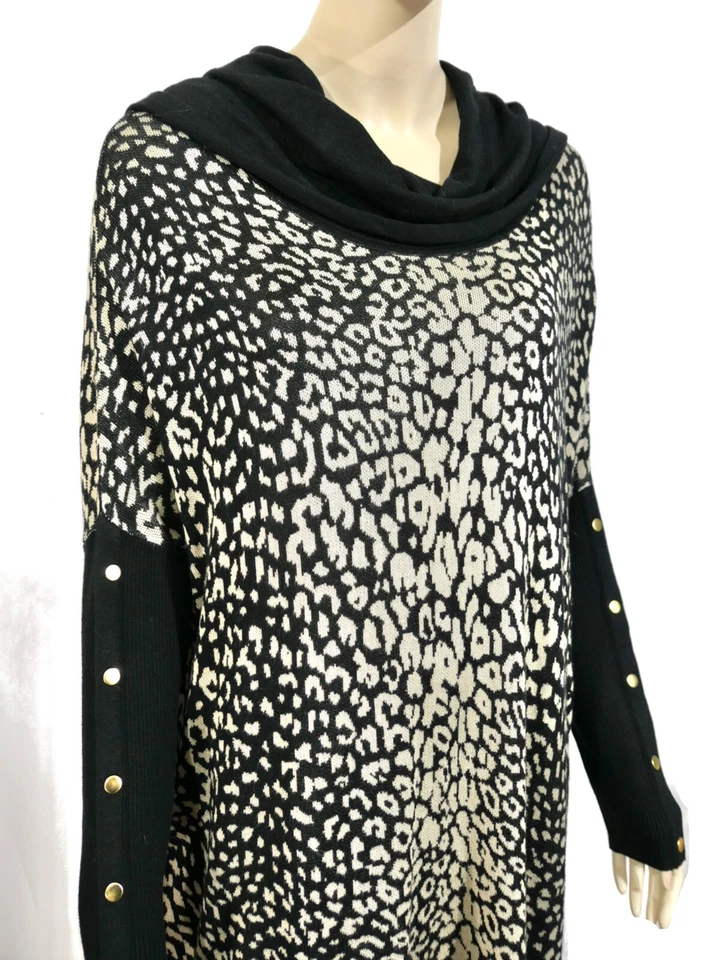 Rxb Black Leopard Oversized Deep Dolman Cowl Sweater Top or Dress XL Nwt - Image 3 of 4
