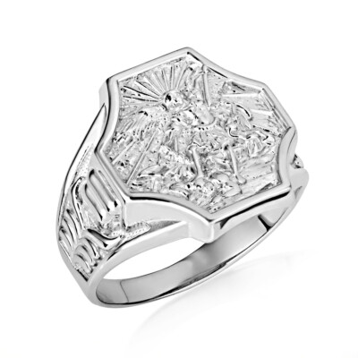 .925 Sterling Silver Saint Michael Cross Shield Signet Ring