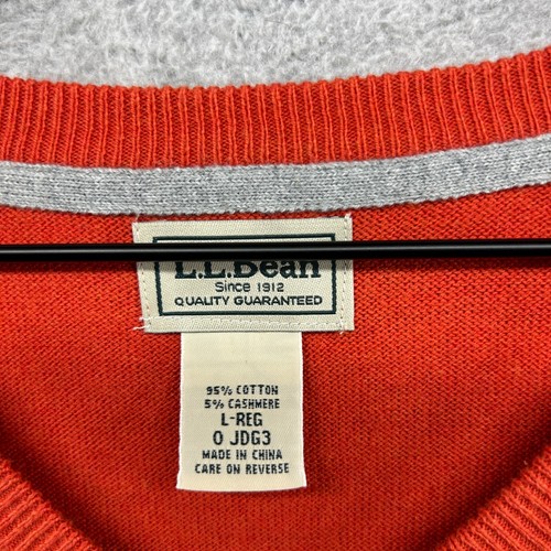 L.L. Bean Sweater Mens Size Large Orange Cotton V Neck Long Sleeve Pullover - Picture 5 of 10