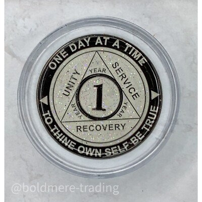 2 Year Alcoholics Anonymous Medallion White Silver Plated AA - Foto 9