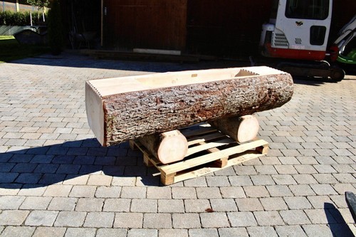Holzbrunnen Wendelstein Wassertrog mit Rinde Garten Blumen 150 cm x ca. 43 cm - Bild 9 von 11