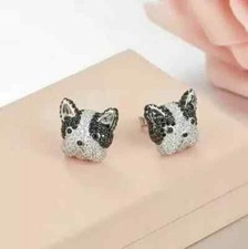 Women's Dog Stud Earring Round Cut Lab Created Diamond 14K White Gold Plated
