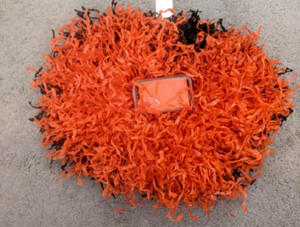 Orange and Black  pom pom 11" ball with plastic handle (Bengals team colors)