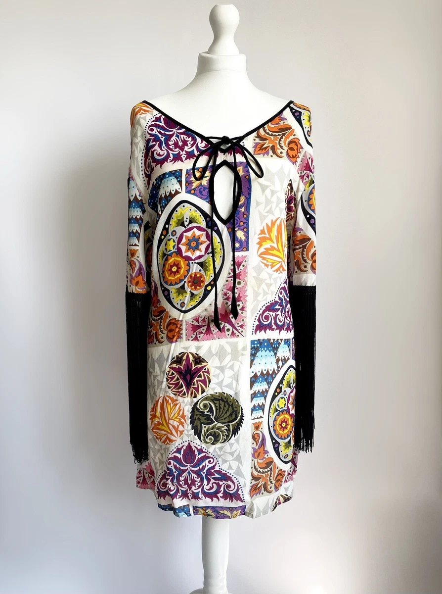 Que Sera London Multi coloured printed tassel arm dress size 12