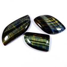 Natural Blue Tiger Eye Flashy Gemstone Cabochon 3 Pcs Fancy Shape 127 Cts 9613