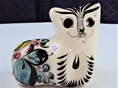VINTAGE HAND PAINTED RARE WHITE CLAY SMALL CAT KITTEN MADE IN MEXICO FINE DETAIL