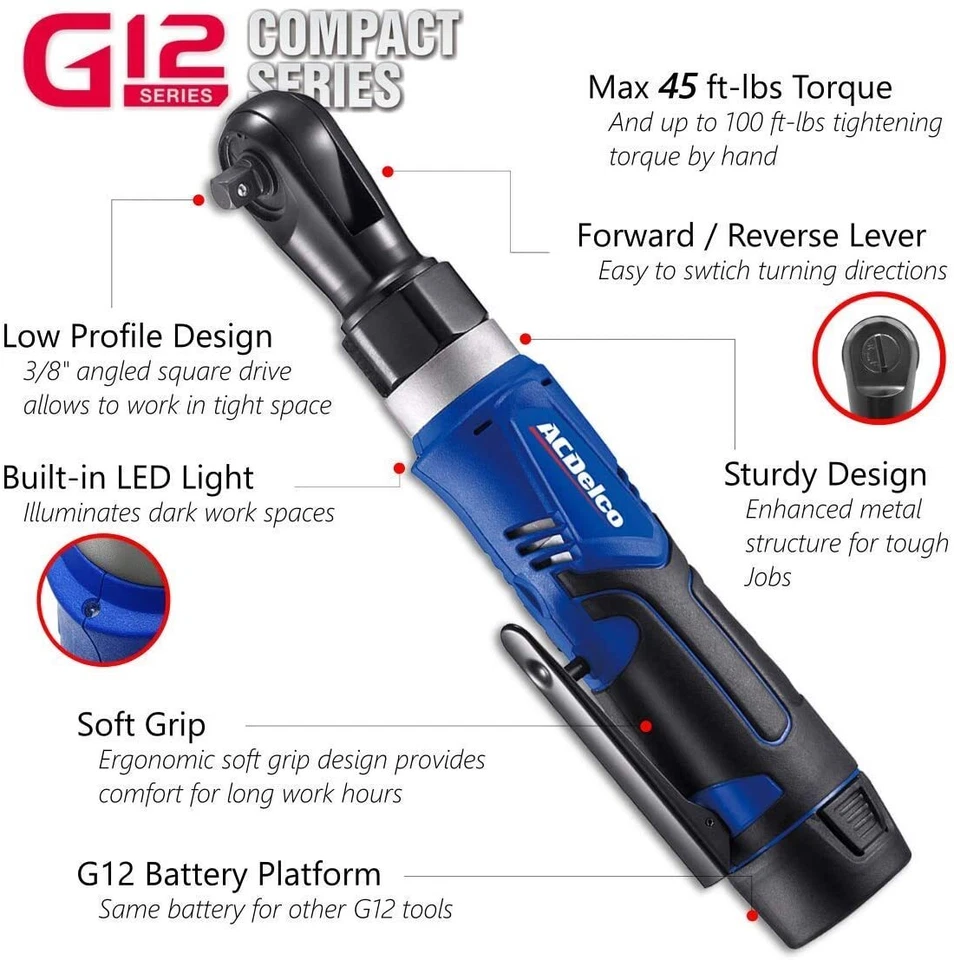 ACDelco G12 series 12V 3/8" Ratchet & Impact Wrench Combo Kit ARW1209-K14 - Image 2 of 4