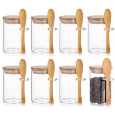 Set of 8 Airtight Glass Jars with Bamboo Lids and Spoons, Glass Food Storage ...