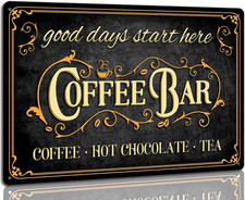 Vintage Metal Coffee Bar Sign for Kitchen and Cafe Decor, 8x12 Inch