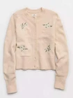 Ladies Aerie Softest Classic Cardigan Floral Embroidered Beige Jumper