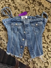 Reformation Denim Corset Top Blue Size 6 Button Front Frayed Hem