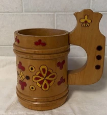 Tavern USSR Soviet Union Russia Carved Wooden Mug Beer Cup Vntg “Sunny Mug”