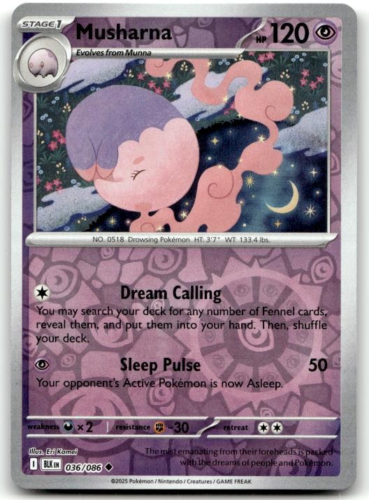 Musharna 036/086 Uncommon Black Bolt Pokemon Reverse Holo Lightly Played