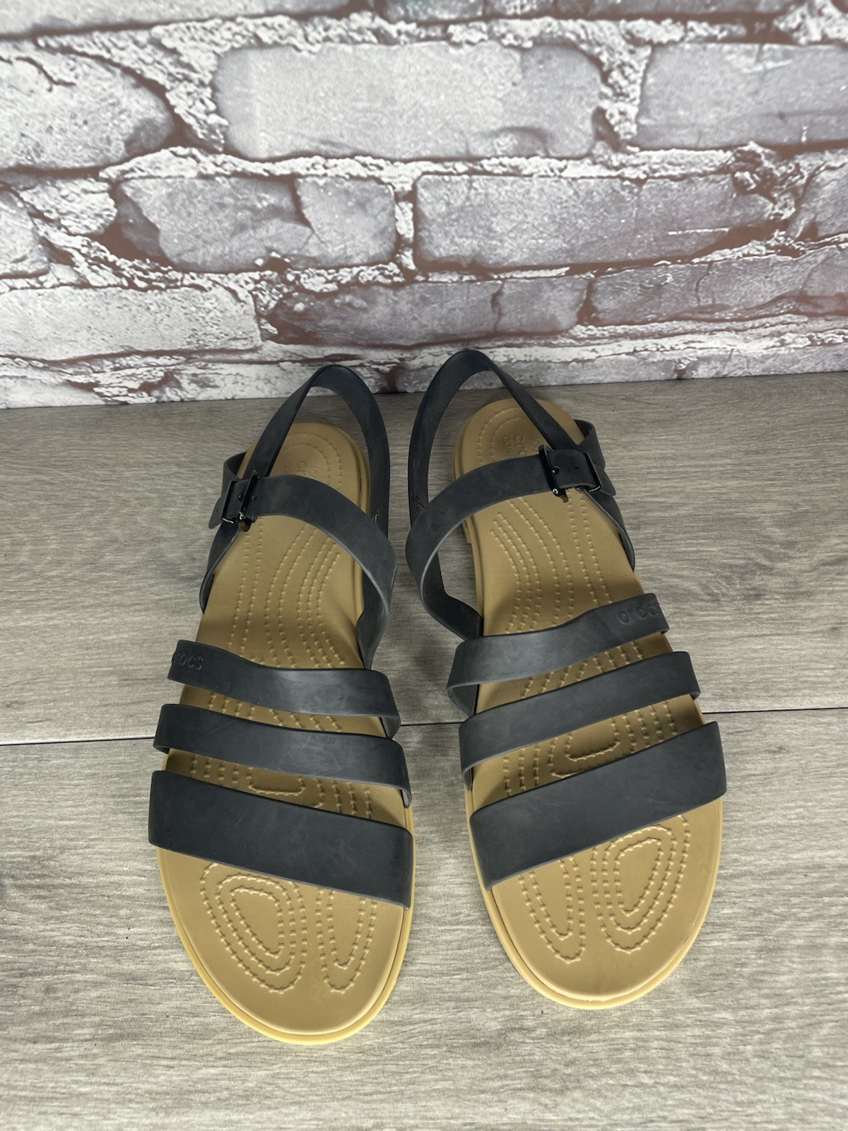 Crocs Tulum Black Rubber Flats Strappy Ankle Strap Sandals Women Sz 11M US/42EU image 3