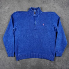 Vintage Polo Ralph Lauren 1/4 Zip Sweater Mens Large Blue Cotton Knit Pullover
