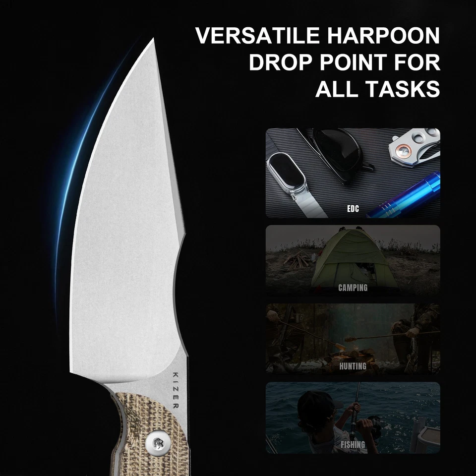 Kizer Mini Harpoon Feststehendes Messer AEB-L Klinge Micarta Griff 1040S7 - Bild 4 von 4