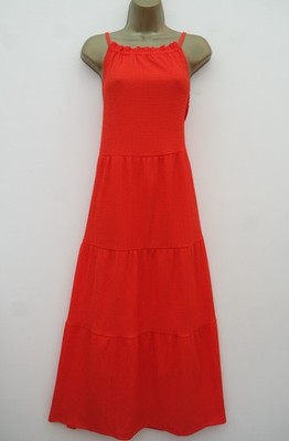 PAPAYA ORANGE/ROT STRUKTURIERTES STUFEN MIDI SONNENKLEID GRÖSSE 16 NEU MIT ETIKETT ETAG