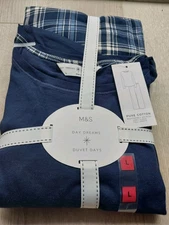 M&S Ladies Pyjama Set Size 16-18 Navy  Long Leg Long Sleeve New 