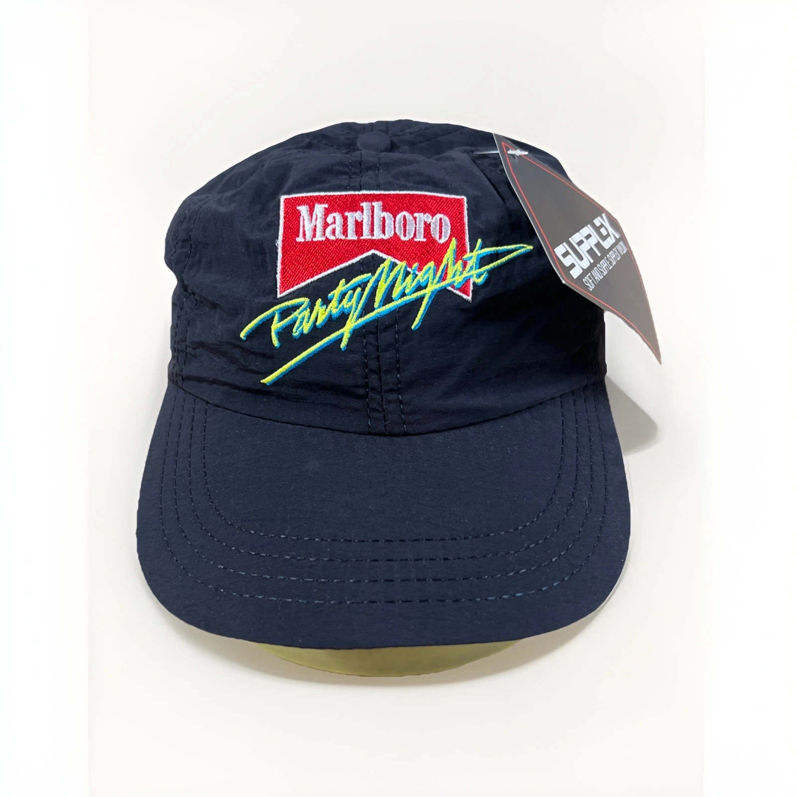 Vintage 90s Marlboro Cigarette Party Night Black OSFA Nylon Hat - RARE - NWT