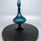 Blenko 6212 Decanter+Stopper Turquoise Blue Crackle Art Glass Vintage MCM💙