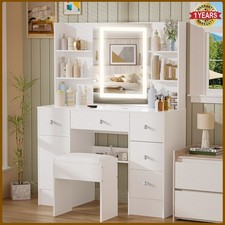 Large Modern Dressing Table with LED Light Mirror Vanity Make up Desk Stool Set