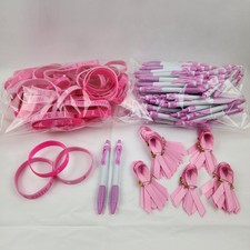 Pink Ribbon Breast Cancer Awareness Month Lot of 210 Ribbons Pens Bracelets