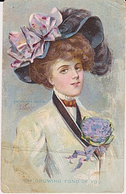 ARTIST SIGNED~E. H. KIEFER~PRETTY LADY/WOMAN~'I'M GROWING FOND OF YOU' POSTCARD