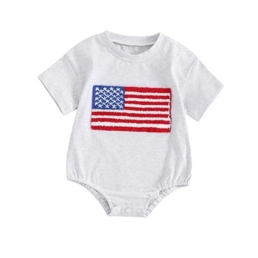 Newborn Infant Baby Girl Boy 4th of July Bubble 3-6 Months Gray American Flag