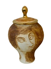 William C. Alexander Studio Art Pottery Lidded Vase With Embossed Women’s Faces