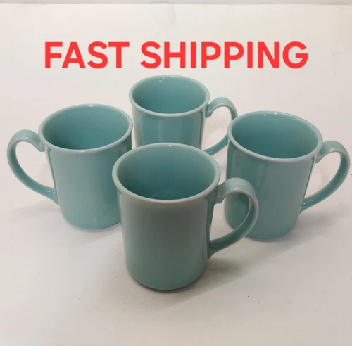 Vtg Excellent Cond Set of 4 Corning Mugs Turquoise Color Coffee Cups 8oz