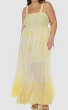 White Mark Womens Yellow Smocked Ruffle Maxi Dress Plus Size 1XL