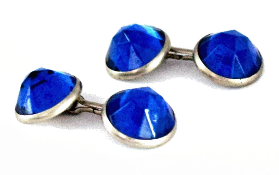 Abotoaduras antigas estilo corrente Hickok com pedras de cor safira corte brilhante - Imagem 2 de 3