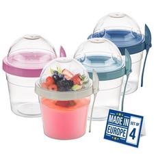 4 Pack 17 oz On The Go Yogurt Parfait Cups with Lids, Topping Compartment Sp...