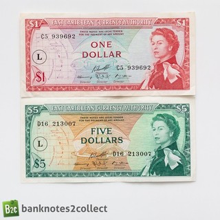 EAST CARIBBEAN: Set of 2 East Caribbean Dollar Banknotes.