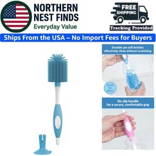 Dishwasher Safe Soft Touch Baby Bottle Cleaning Brush with Storage Clip - Blue