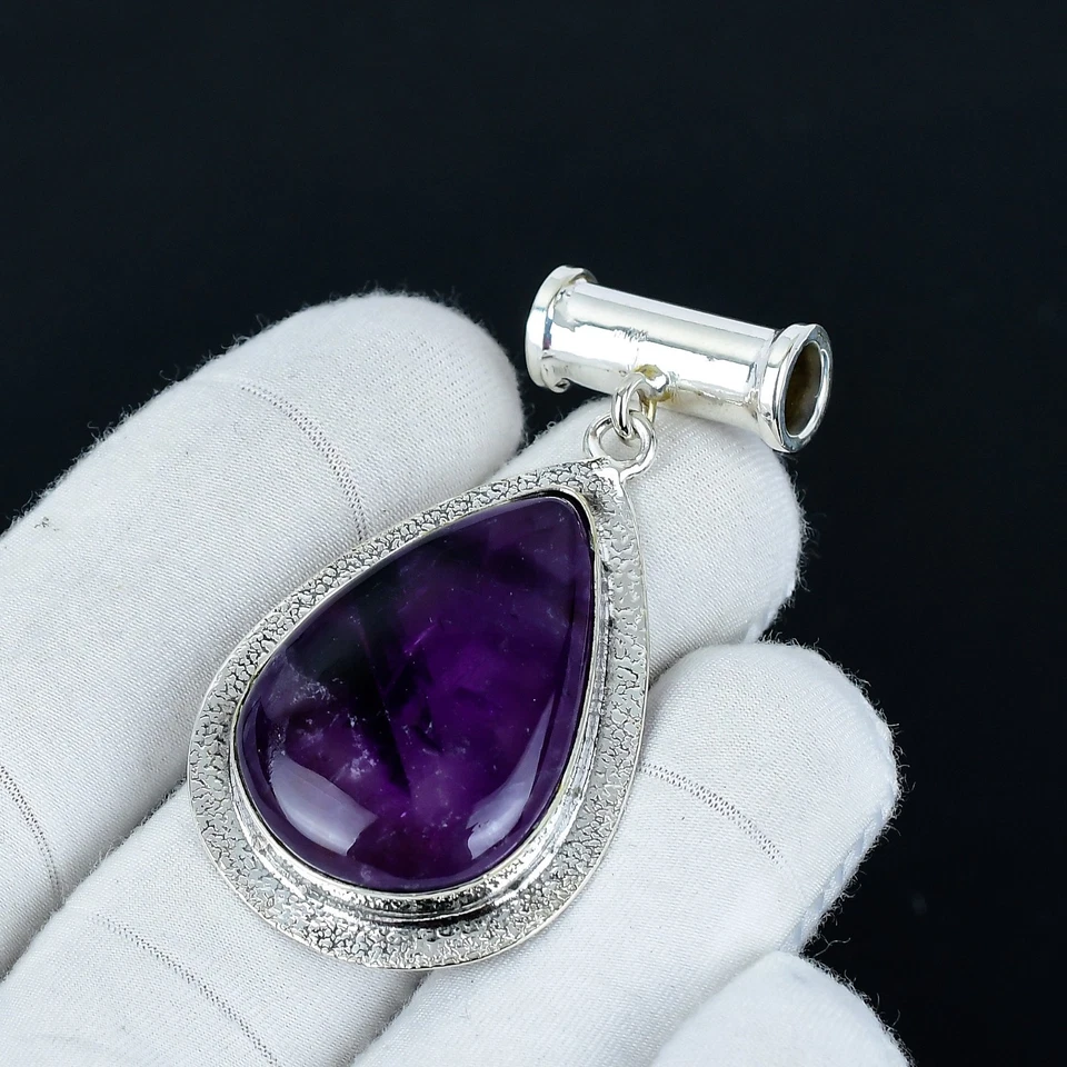 Ametista Gemma Ciondolo 925 Argento Sterling Boho Gioielli Per Anniversary Gifts - Immagine 3 di 4