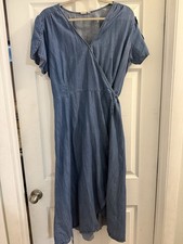 Gap Denim Midi Short Sleeve Wrap Dress Size XL Medium-Indigo Blue