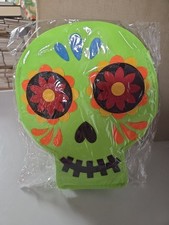 Day Of The Dead Sugar Skull Trick Or Treat Bag Green Canvas Candy Tote Halloween