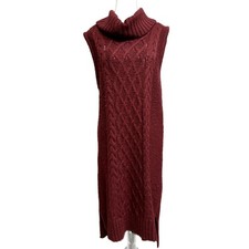 American Eagle Womens Burgundy Cable Knit Turtleneck Sweater Dress Sleeveless
