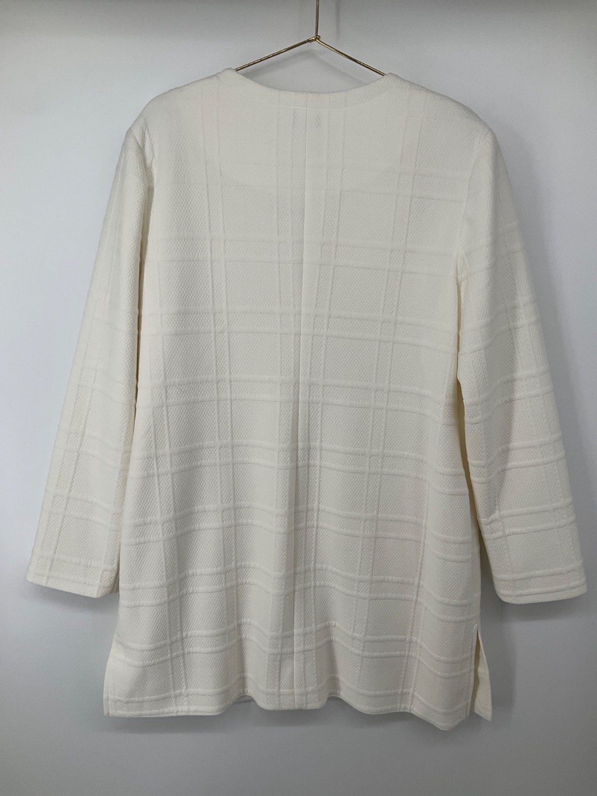 Chico's size 2 Large NEW Knit Dressing Seamed Car Coat Off White thumbnail 6