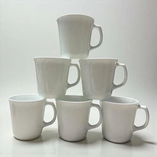 Vintage Corning  USA Winter Frost White D Handle Coffee Mugs Cups • Set Of 6