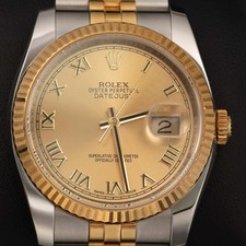 Rolex Datejust 116233 Striée Chaton Bicolore Jubilée Montre 36mm Champagne Roman