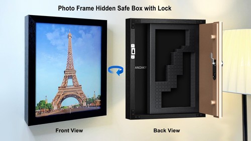 Hidden Lock Safe Picture Frame, Large Secret Compartment, 11x14" Black Decor - Picture 8 of 8