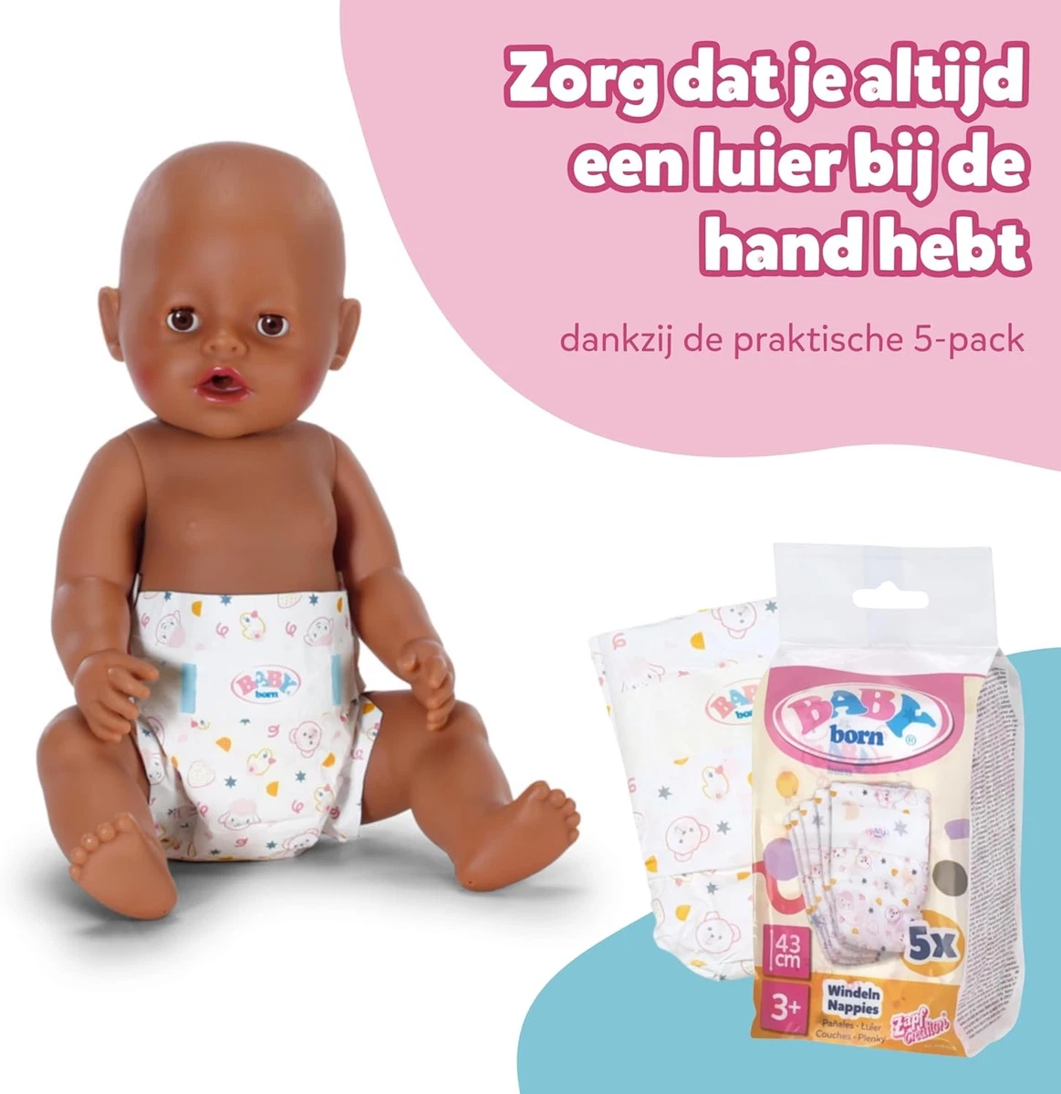 BABY born Doll Nappies 5 Pack, Reusable Toy Nappies for 43cm Dolls
