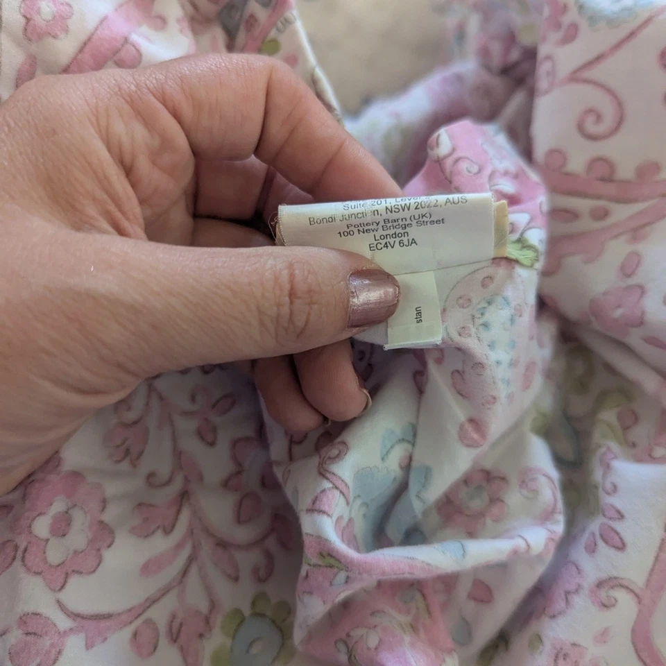 Pottery Barn Kids Cotton Duvet Brooklyn Pink and Green Paisley Twin Size - Image 4 of 4