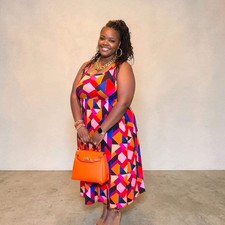 Plus Fit And Flare Midi Dress W/ Side Pockets