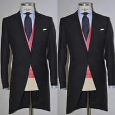 Black Men's Tailcoat Suits Jacket Wide Peak Lapel Tuxedos Wedding Grooms Coat