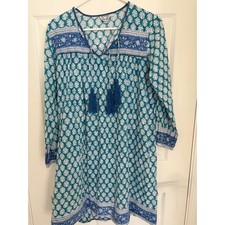 SZ Blockprints Floral Kaftan Kitty Tasseled Boho Travel Dress Medium Women's